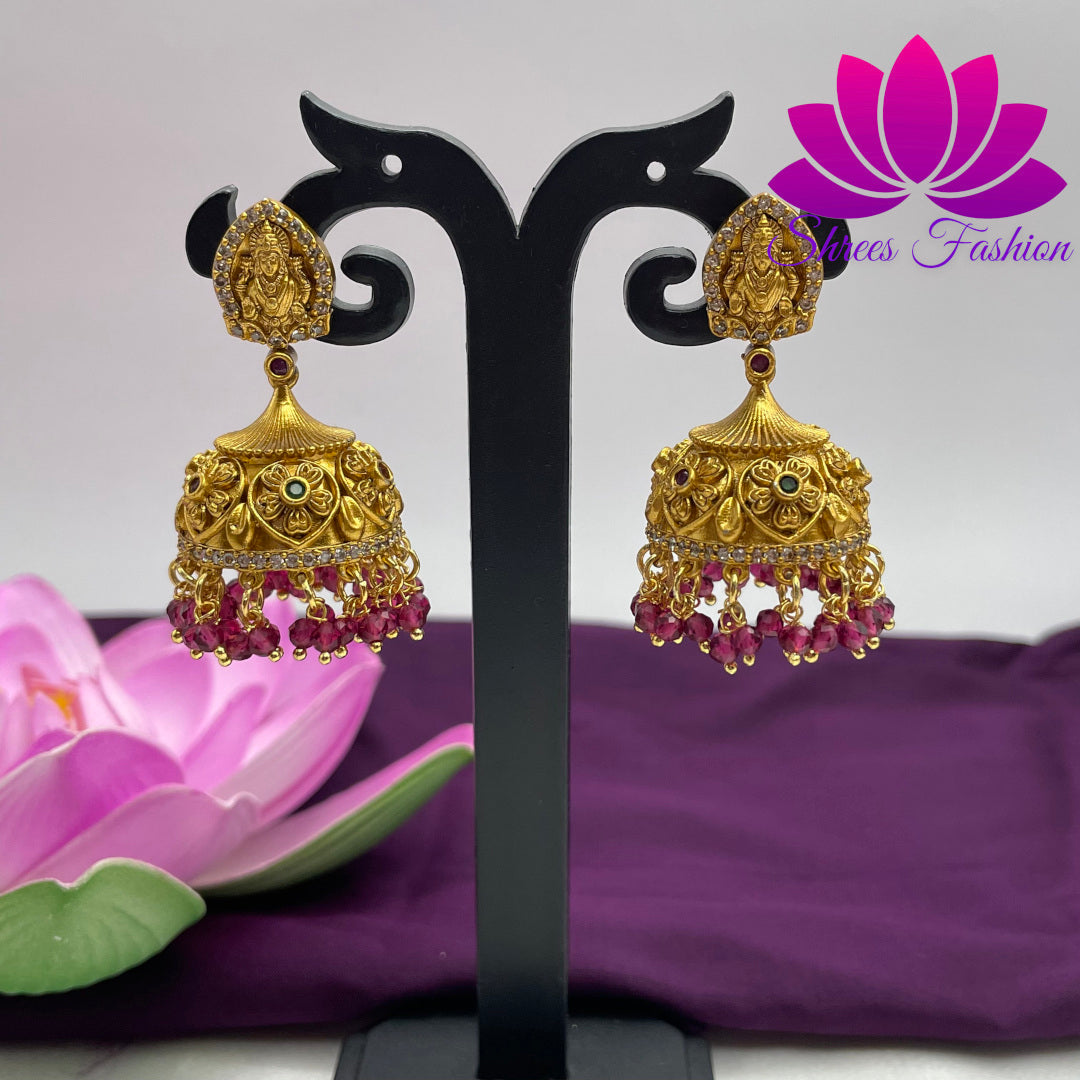 Blossoming Divinity: Temple with Flower Design Jhumka