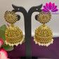 Divine Whiteness: Temple Design Jhumka Adorned with White Beads