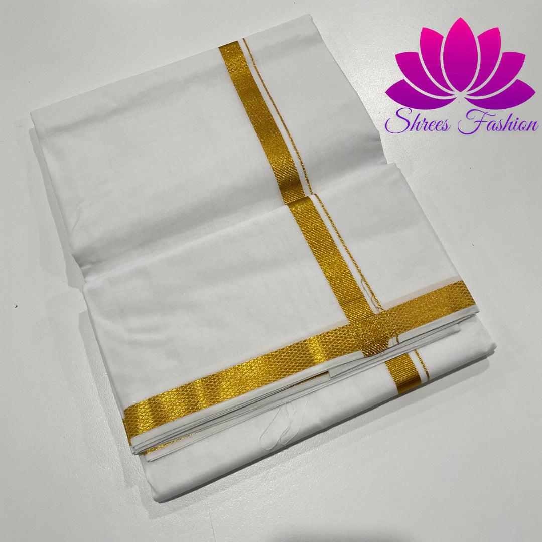 Golden Radiance: White Dhoti Adorned with Elegance