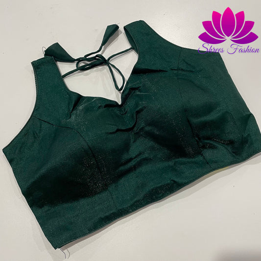 Emerald Elegance: Green Raw Silk Blouse