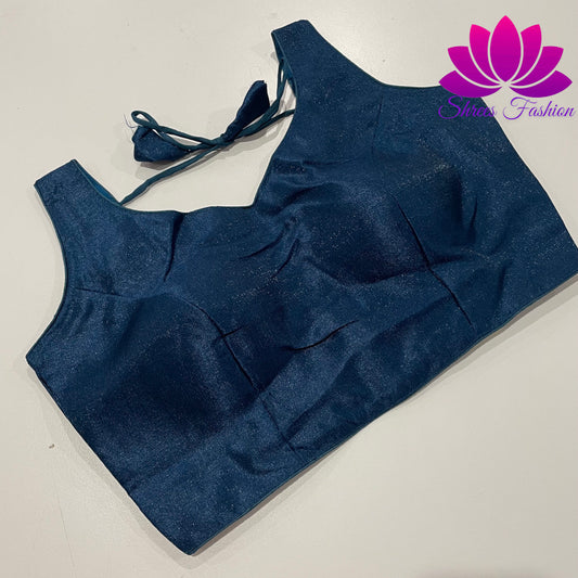Sapphire Silk: Blue Raw Silk Blouse