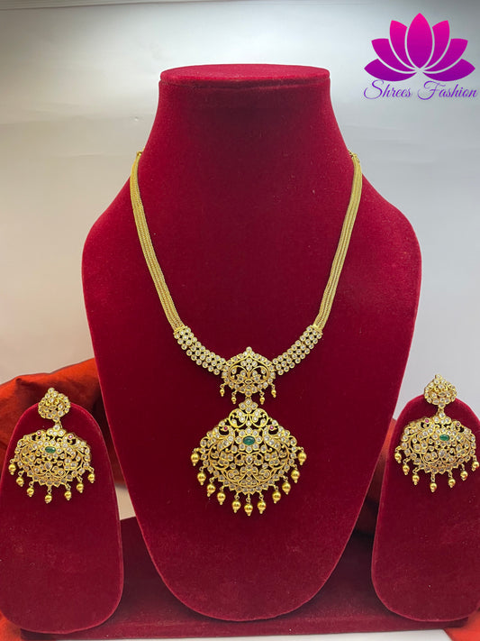 Regal Radiance Matte Gold Finish Attigai Necklace