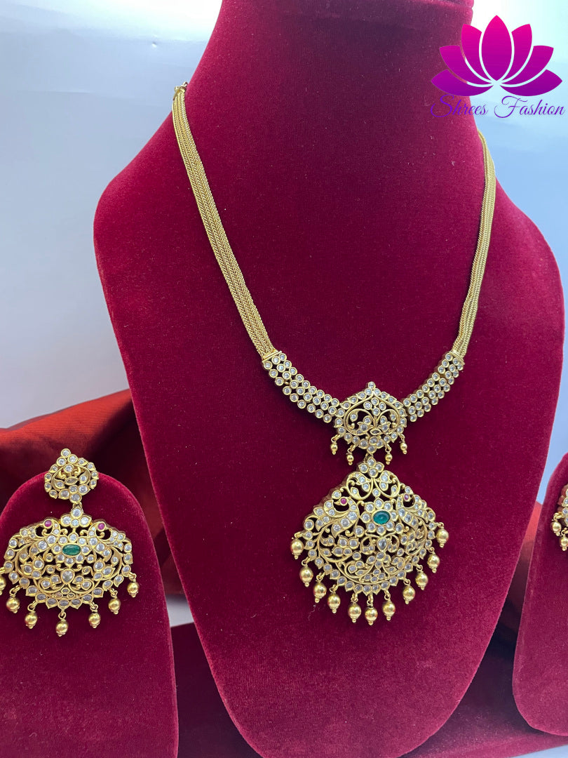 Regal Radiance Matte Gold Finish Attigai Necklace | Shrees Fashion