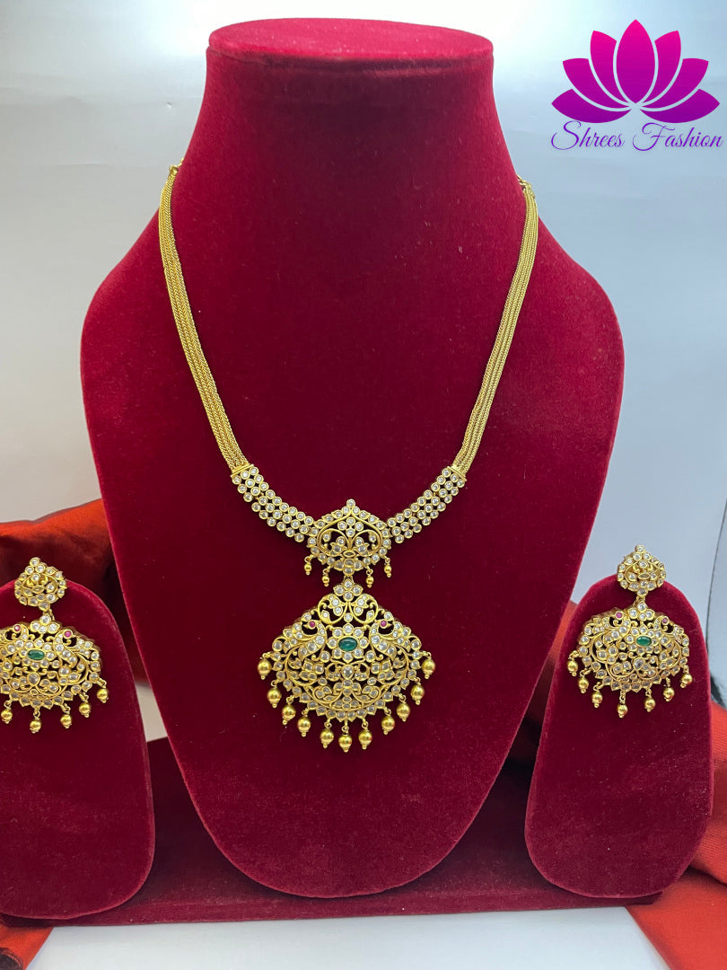 Regal Radiance Matte Gold Finish Attigai Necklace | Shrees Fashion