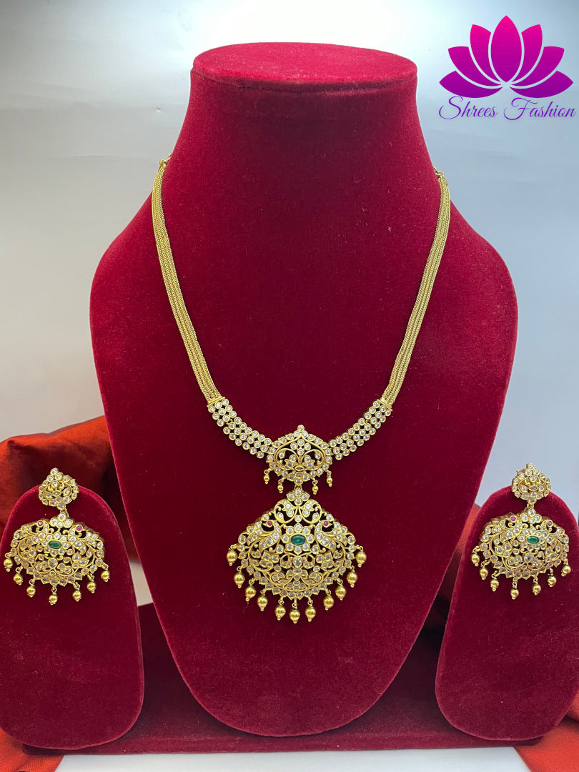 Regal Radiance Matte Gold Finish Attigai Necklace | Shrees Fashion