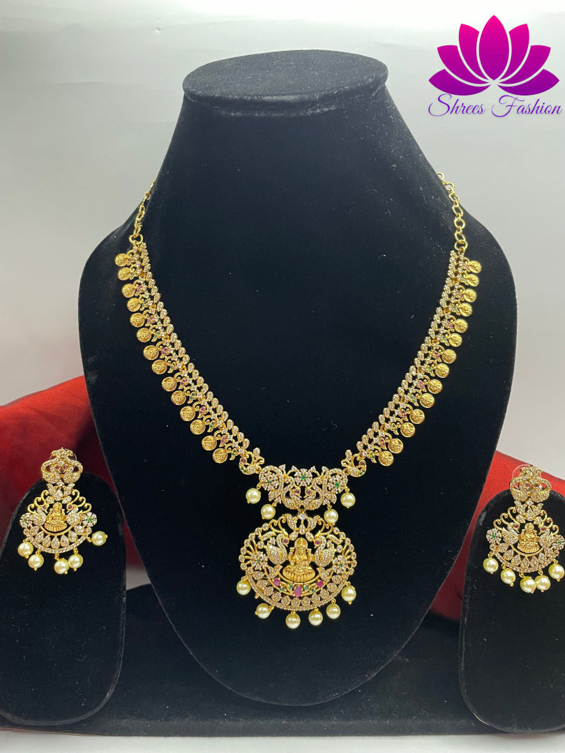 Elegant Matte Gold Finish Temple Design Kasu Necklace: A Divine Adornment | Shrees Fashion