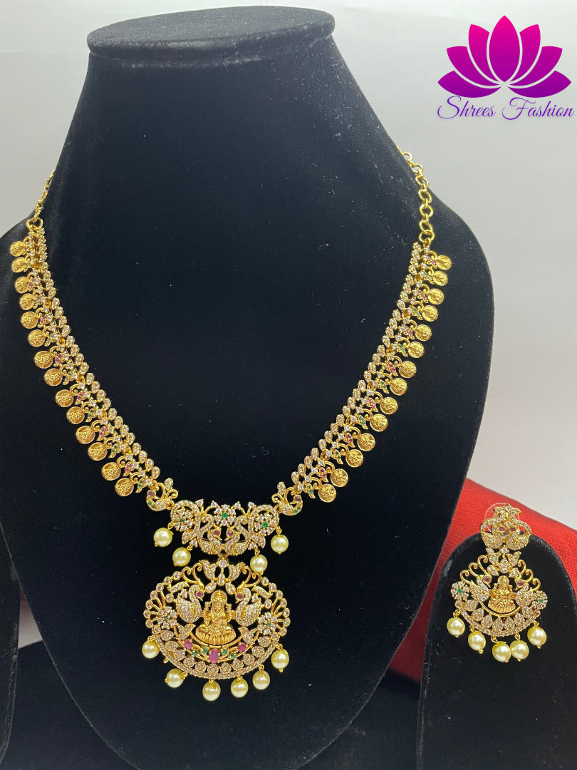 Elegant Matte Gold Finish Temple Design Kasu Necklace: A Divine Adornment | Shrees Fashion
