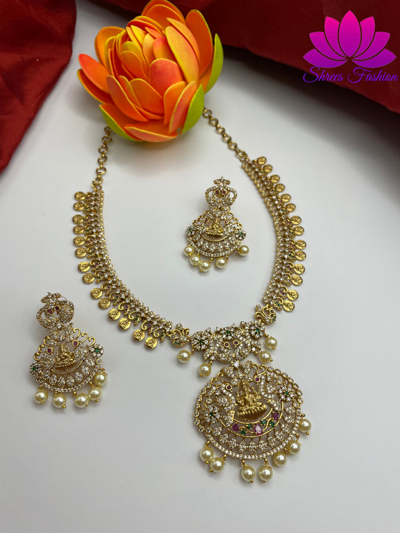 Elegant Matte Gold Finish Temple Design Kasu Necklace: A Divine Adornment | Shrees Fashion