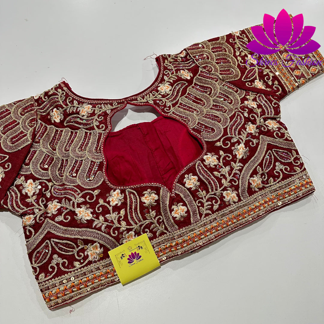 Rich Mocha Majesty: Full Work Deep Brown Designer Blouse