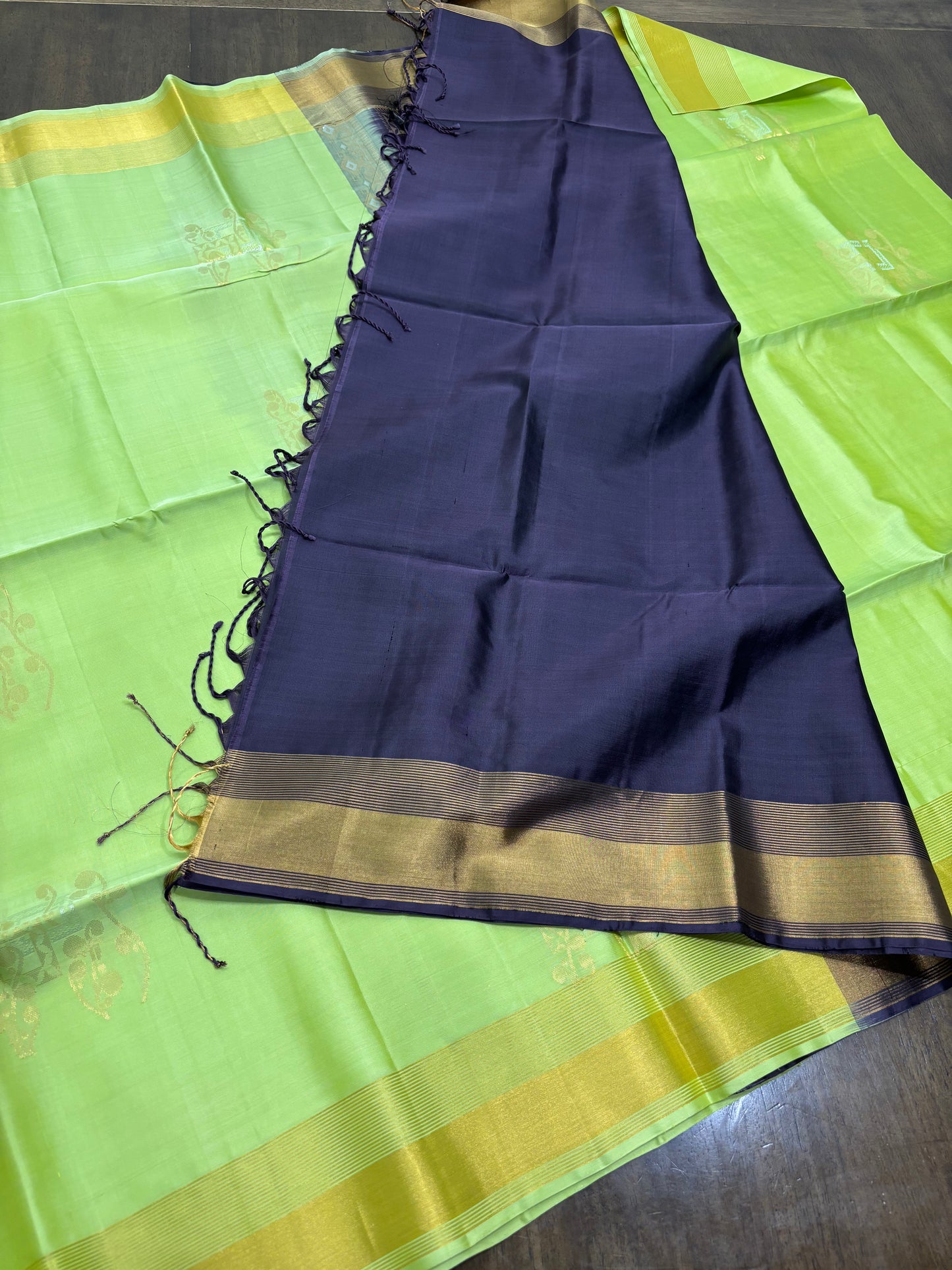 "Majestic Parrot Green & Yellow Kanchipuram Pure Silk Saree with Royal Peacock Border"