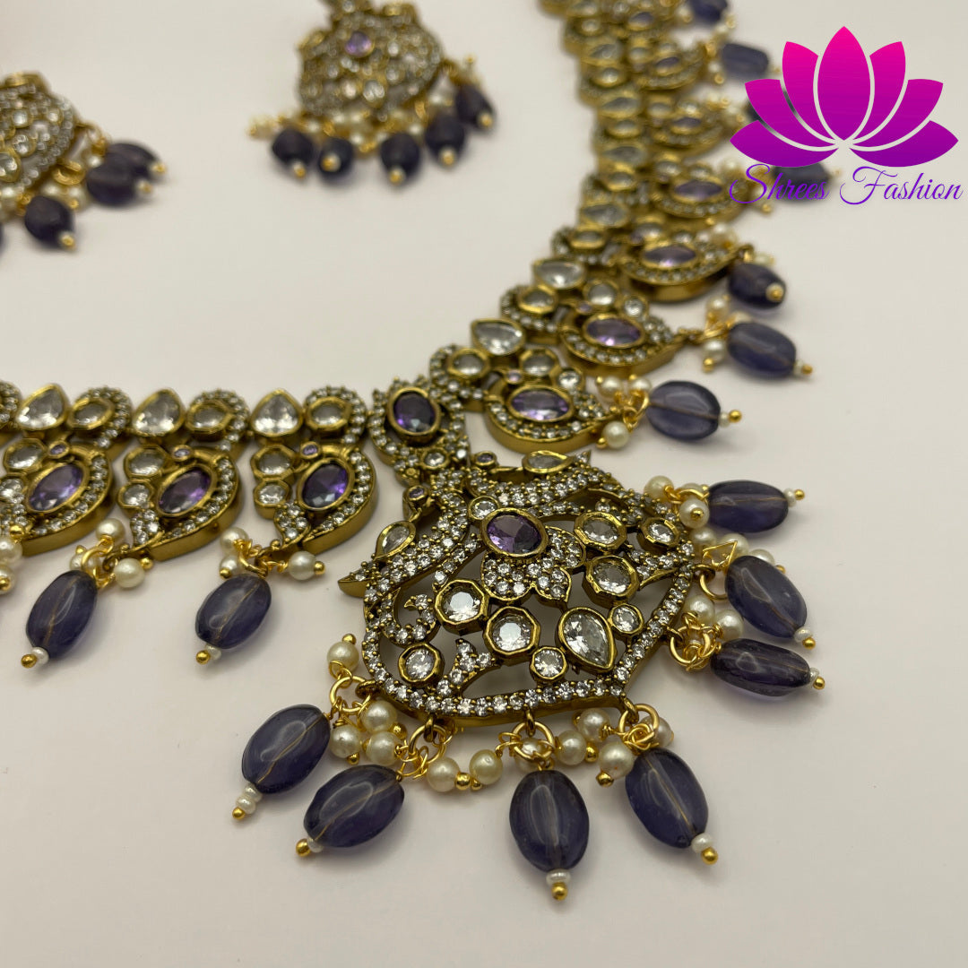 Lavender Victorian Splendor: A Timeless Stones Necklace - Shrees  Fashion Australia