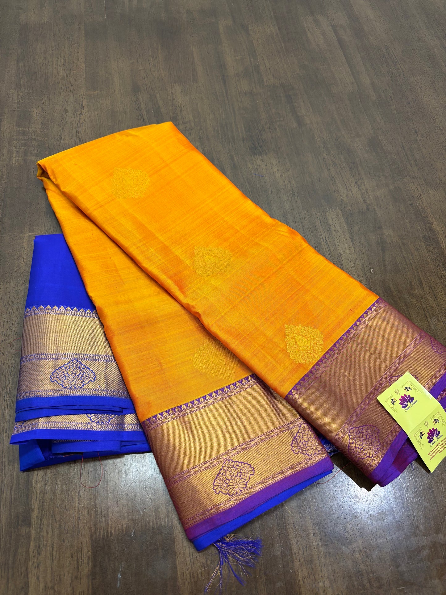 Regal Mustard Yellow & Royal Blue Kanchipuram Silk Saree