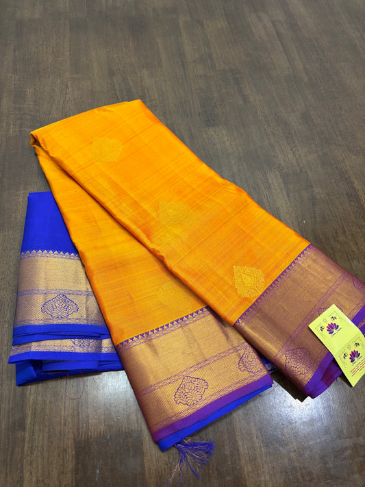 Regal Mustard Yellow & Royal Blue Kanchipuram Silk Saree
