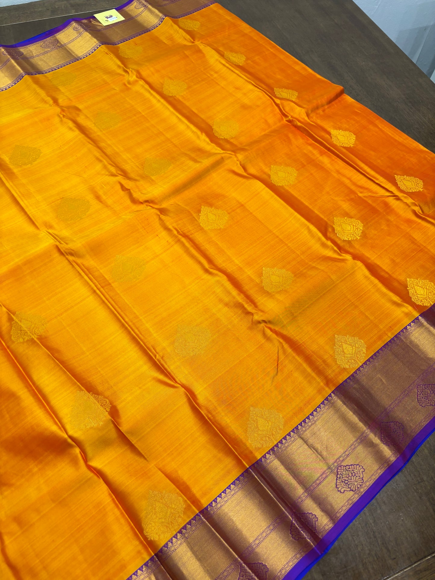 Regal Mustard Yellow & Royal Blue Kanchipuram Silk Saree
