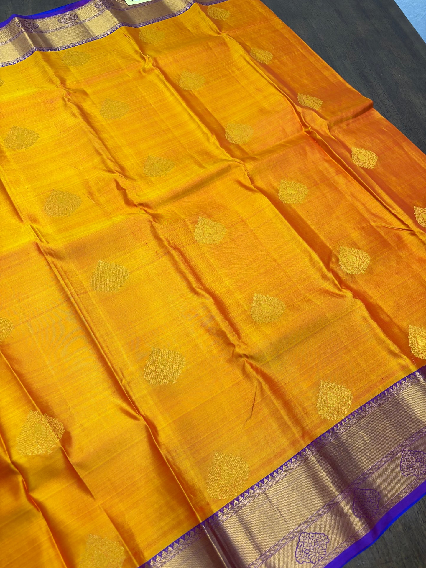 Regal Mustard Yellow & Royal Blue Kanchipuram Silk Saree