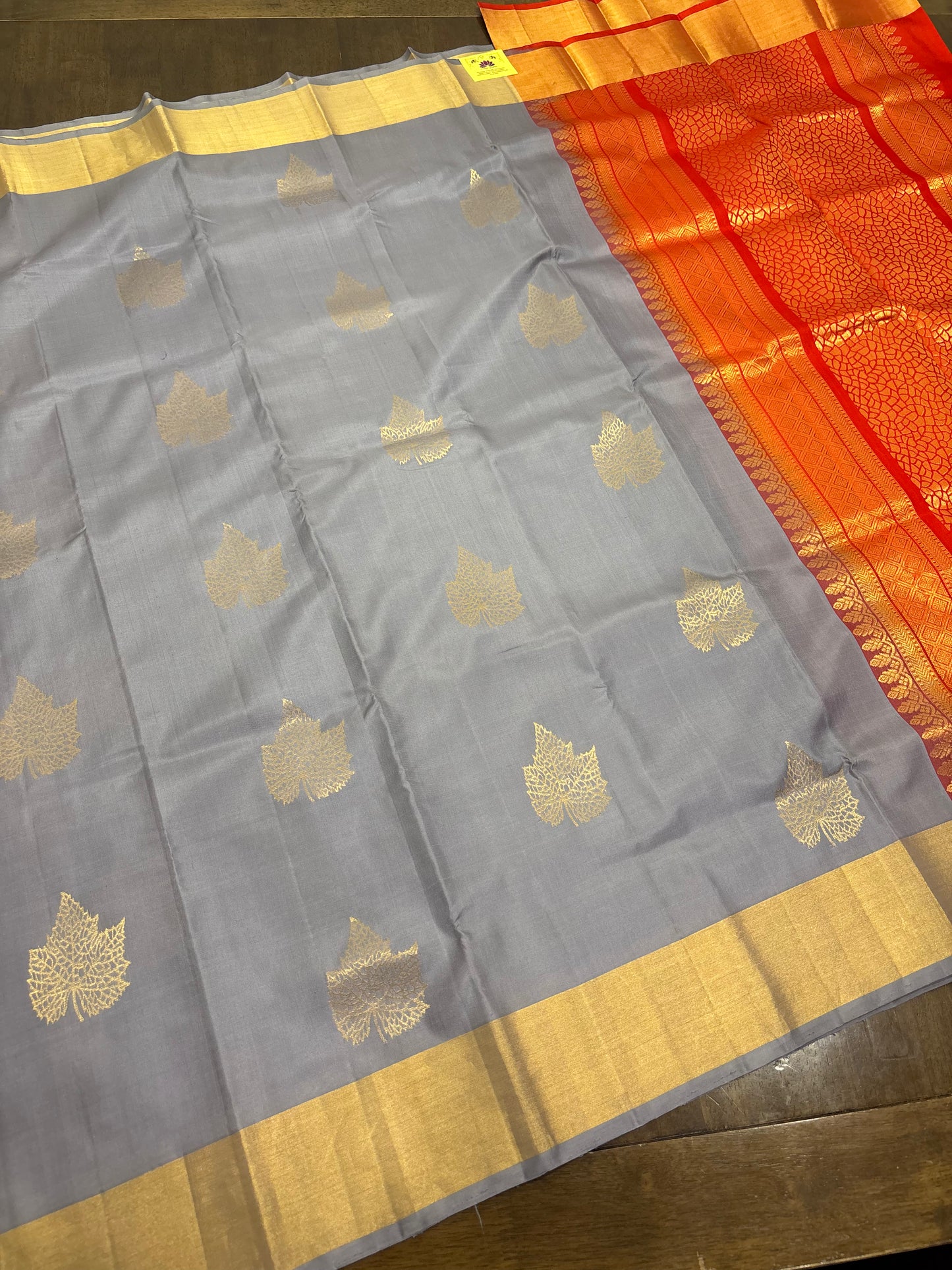 Grey & Orange Kanchipuram Silk Saree – Grace Meets Vibrance