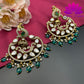 Regal Splendor: Victorian Stones Chandbali Earrings with Green Beads