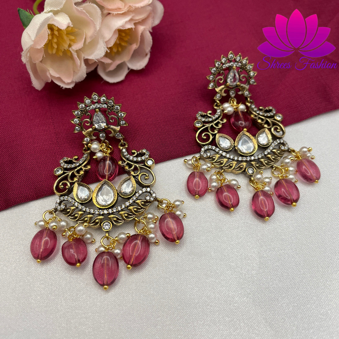 Victorian Blush: Earrings Adorned with Pinkish Beads