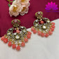 Regal Rose: Victorian Stones Chandbali Earrings with Pink Beads