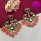 Regal Rose: Victorian Stones Chandbali Earrings with Pink Beads