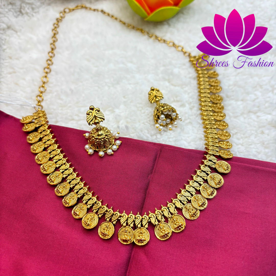 "Divine Radiance: Matte Gold Temple Necklace"