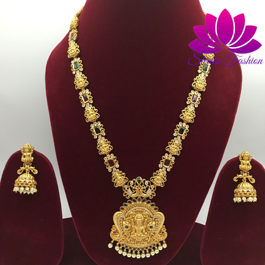 Enchanting Elegance: The Timeless Beauty of Matte Finish Lakshmi Pendant Long Haram
