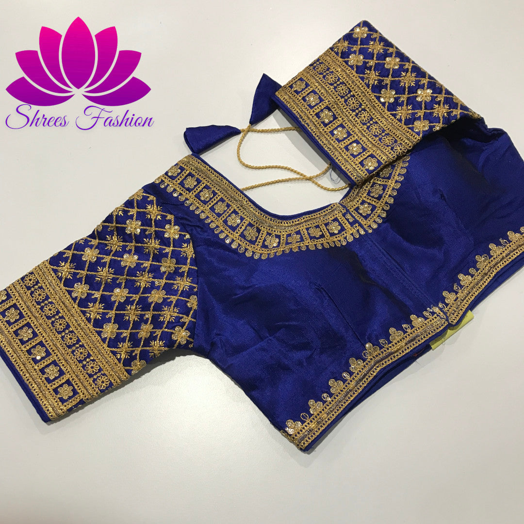 Royal Elegance: Raw Silk Designer Ready-Made Royal Blue Blouse