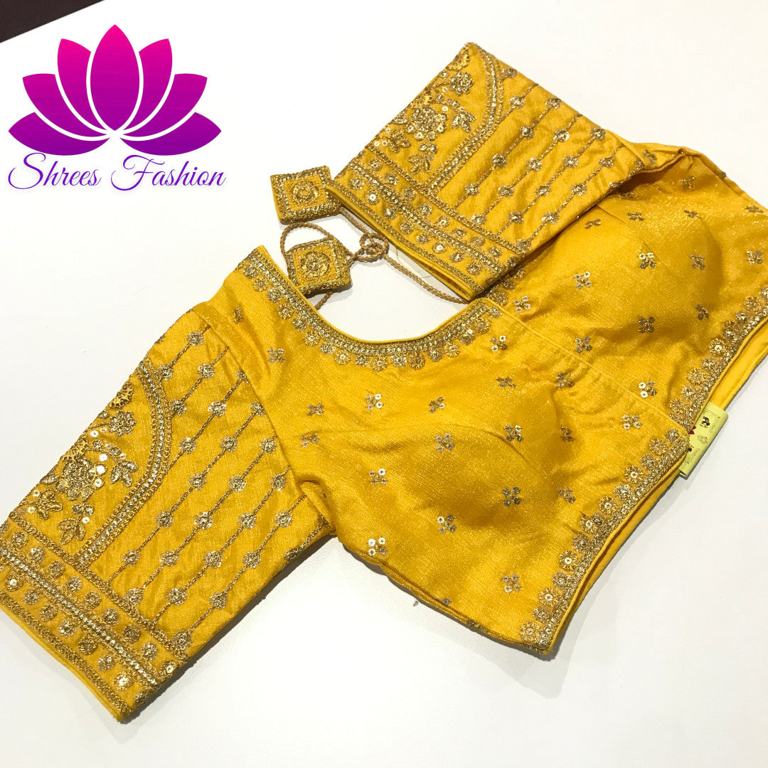 Golden Sunbeam: Raw Silk Yellow Colour Ready-Made Blouse