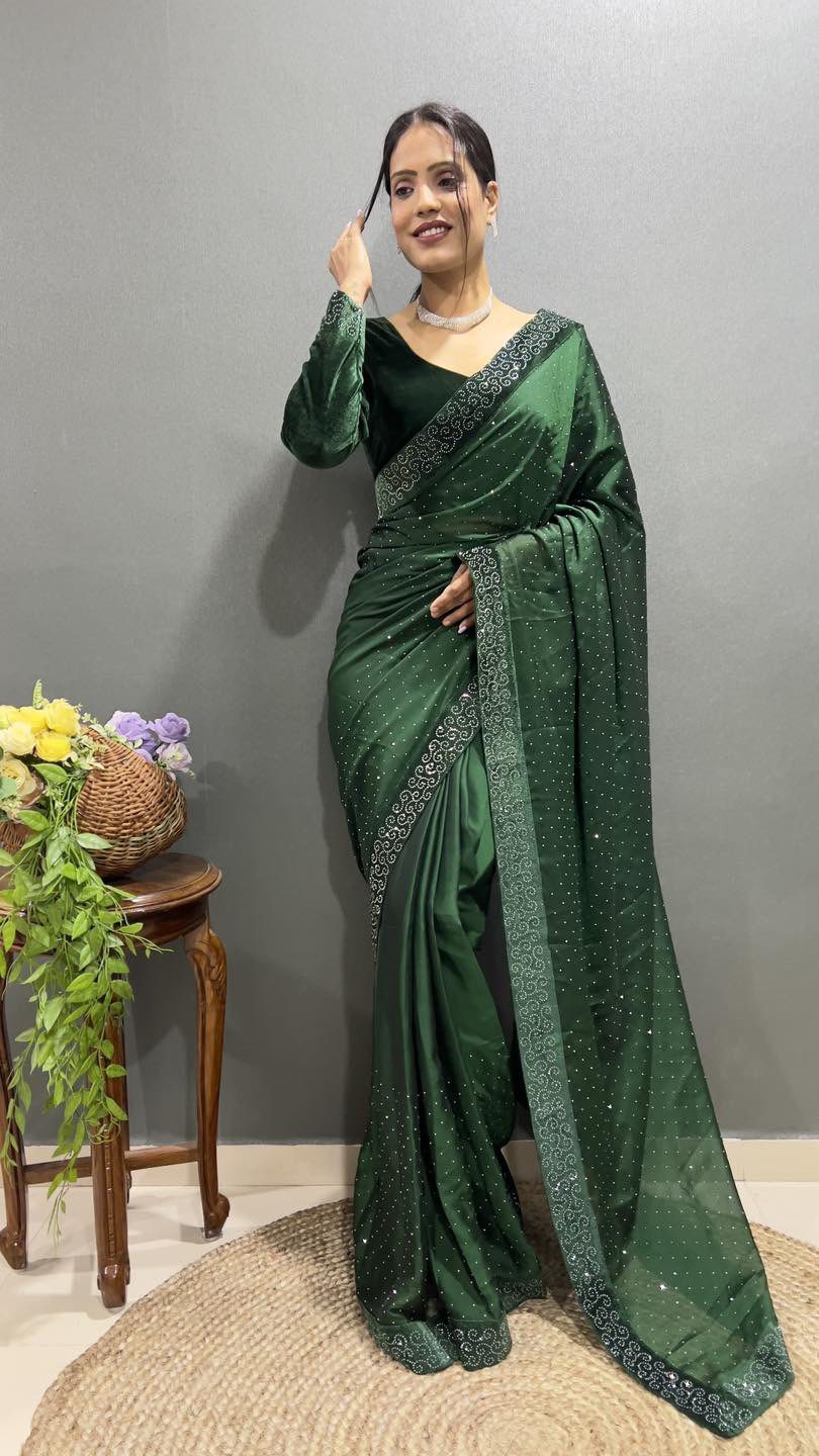 Ready-to-Wear Green Saree with Stitched Blouse – Effortless Elegance for Every Occasion