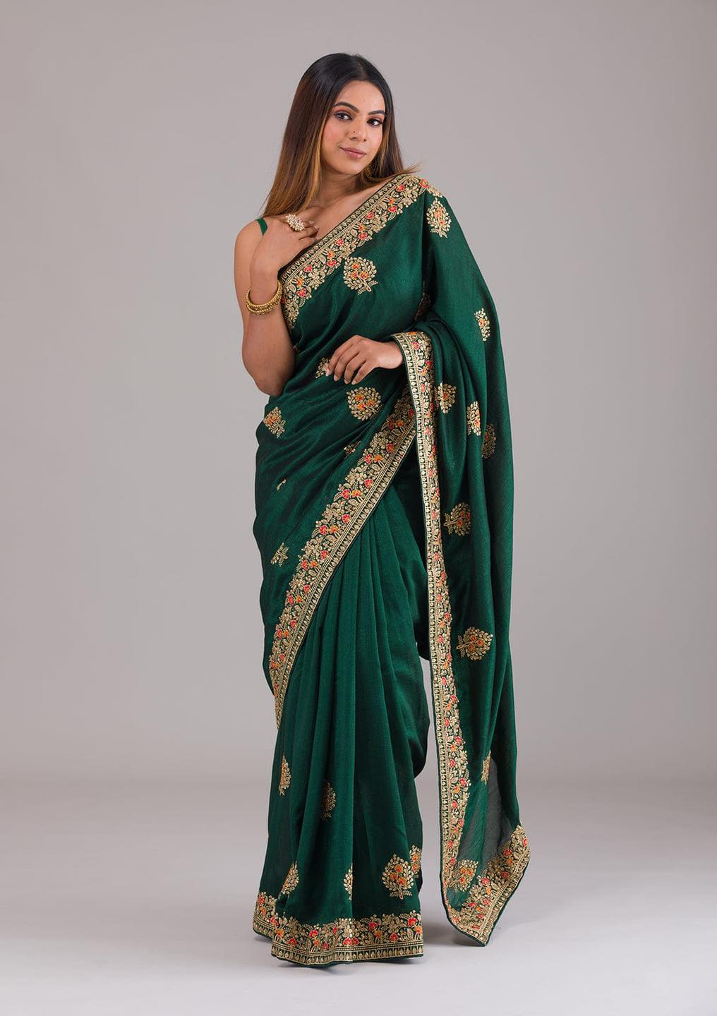 Green Vichithra Silk Ready-to-Wear Saree with Embroidered Border