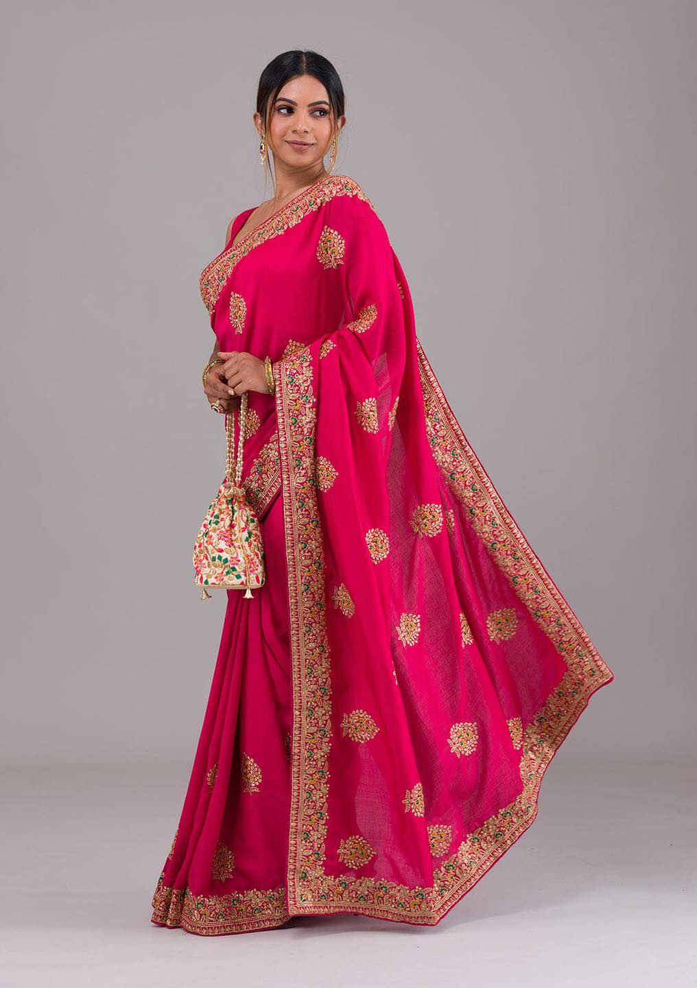 Light Pink Vichithra Silk Ready-to-Wear Saree with Embroidered Border