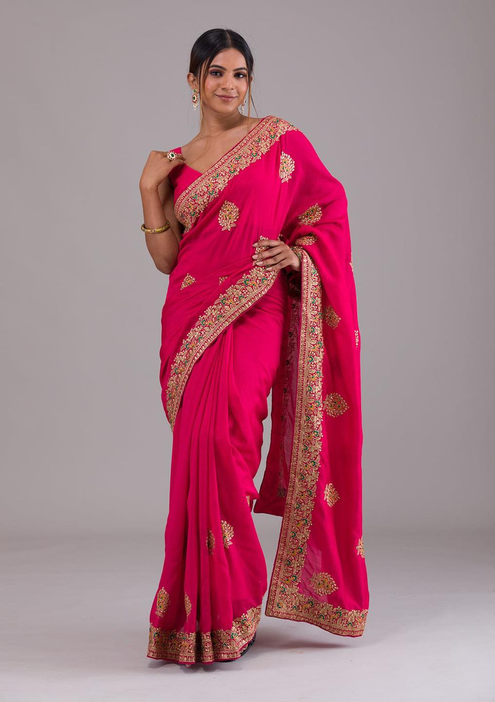 Light Pink Vichithra Silk Ready-to-Wear Saree with Embroidered Border