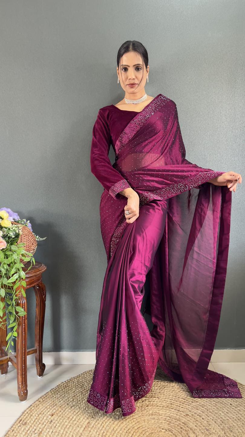 Ready-to-Wear Purple Saree with Stitched Blouse – Graceful, Regal & Effortless