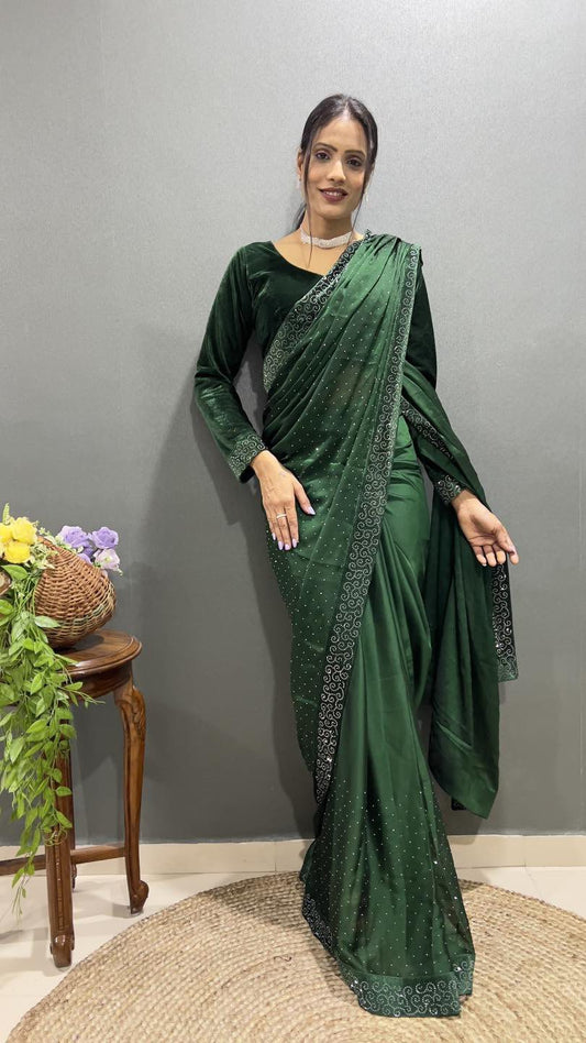 Ready-to-Wear Green Saree with Stitched Blouse – Effortless Elegance for Every Occasion