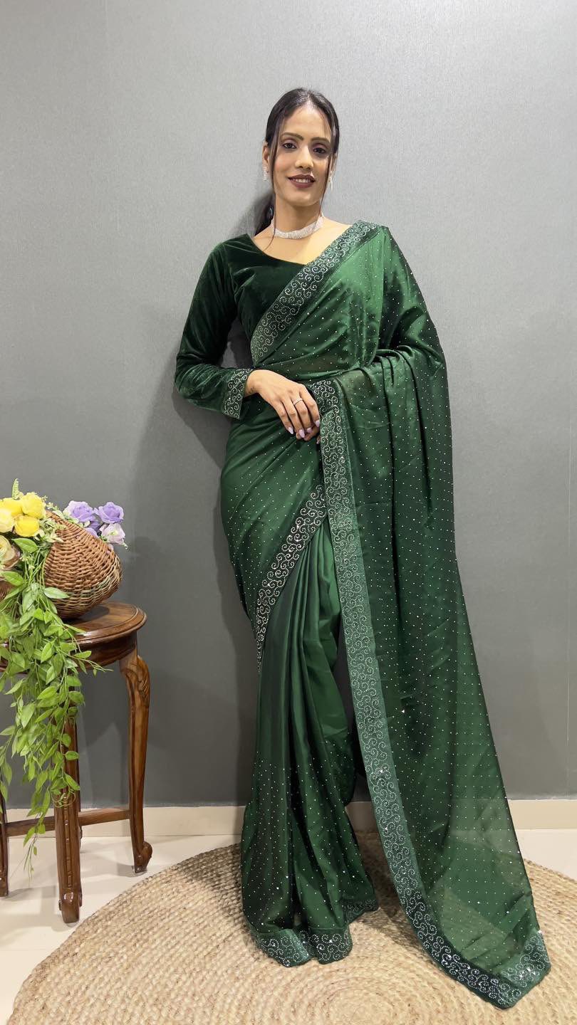 Ready-to-Wear Green Saree with Stitched Blouse – Effortless Elegance for Every Occasion