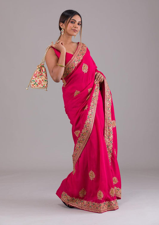 Light Pink Vichithra Silk Ready-to-Wear Saree with Embroidered Border