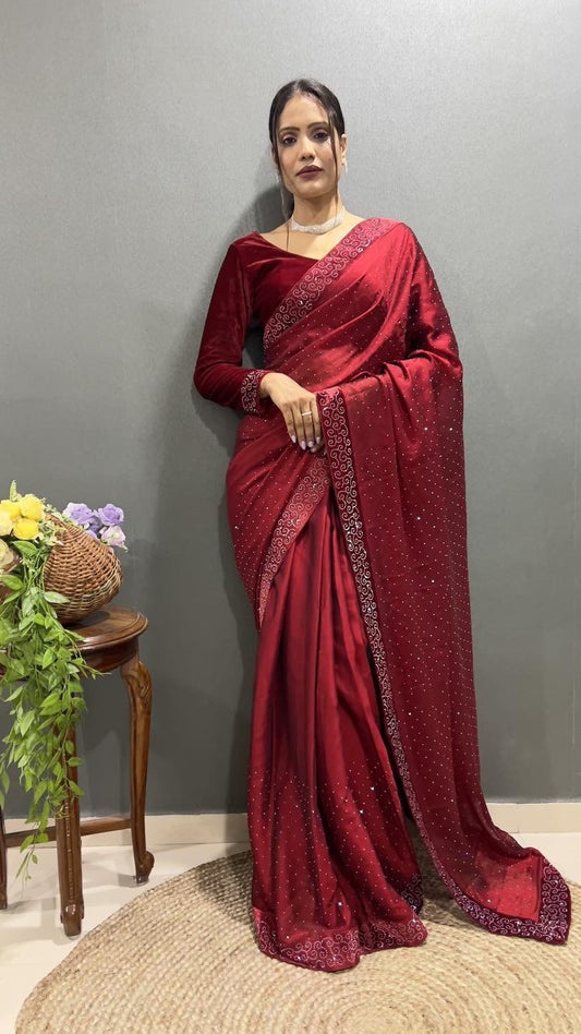 Ready-to-Wear Red Saree with Stitched Blouse – Effortless Elegance for Every Occasion