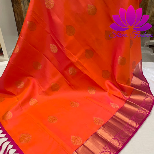 Exquisite Orange with Pink Dual shade | Soft Silk Saree | Silk Mark India Certified