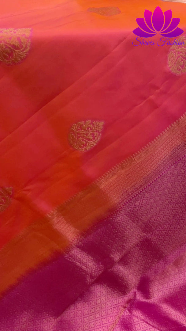 Exquisite Orange with Pink Dual shade | Soft Silk Saree | Silk Mark India Certified
