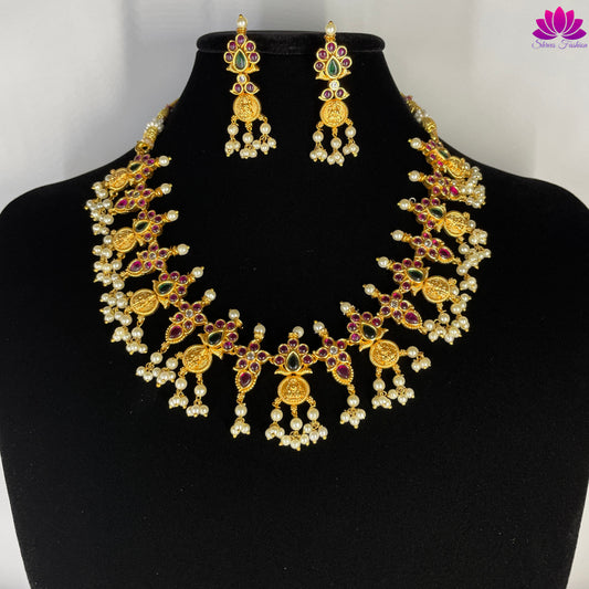 Gold Finish Lakshmi Kasu Necklace