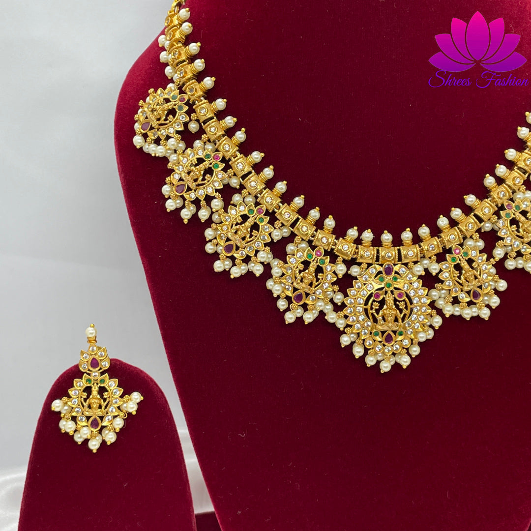 Elegant Design Matte Gold Finish Gutta Pusalu Necklace Sets