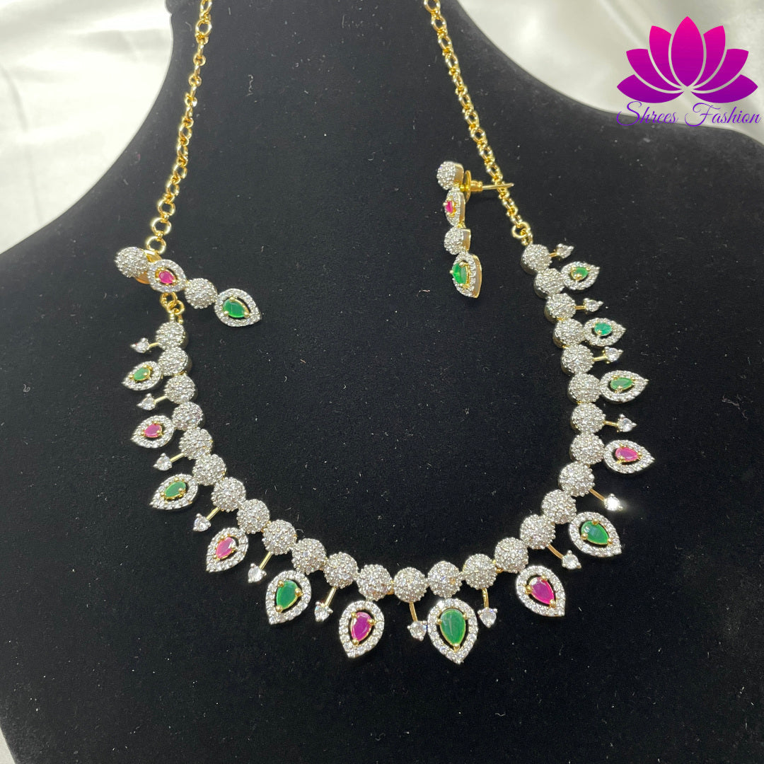Elegant look American Diamond Multi colour Stones Necklace