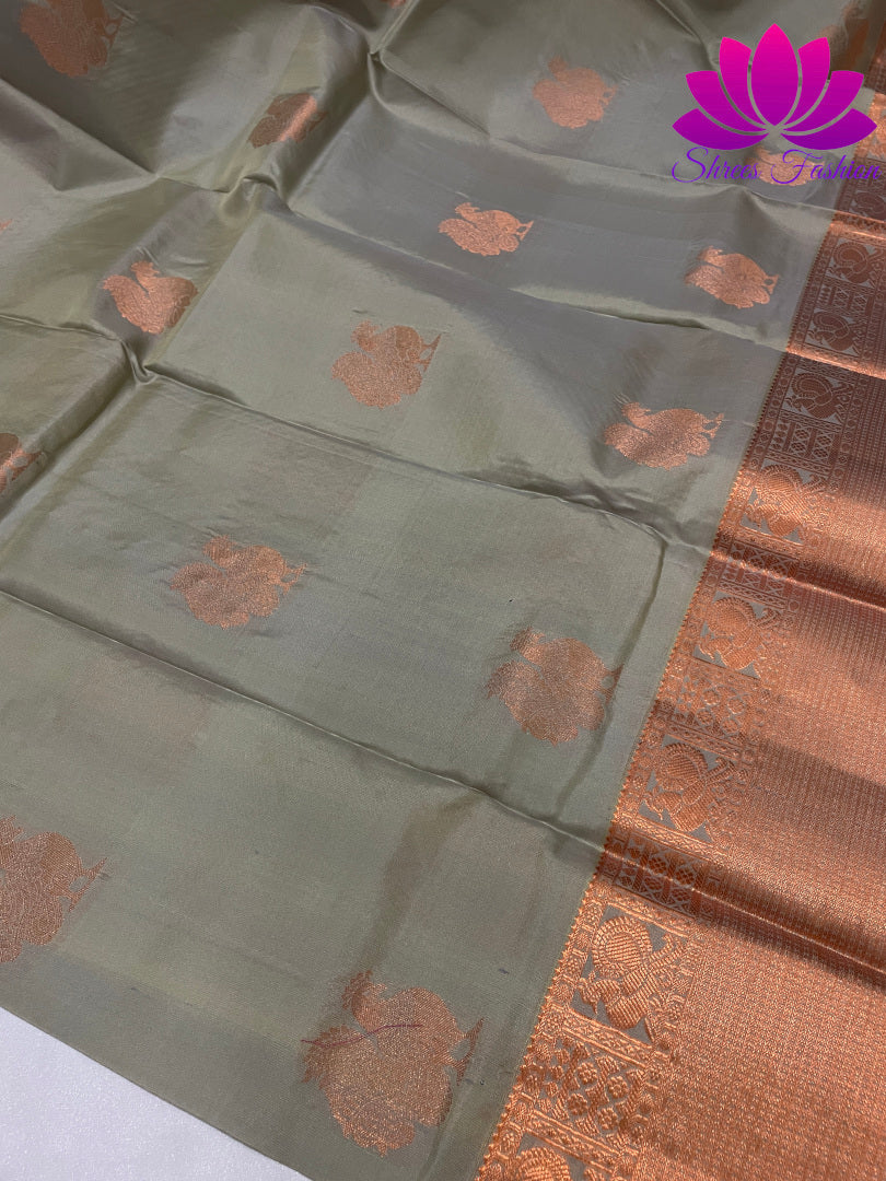Grey with Pink Saree| Kanchipuram Silk | Silk Saree | Silk Mark India Certified