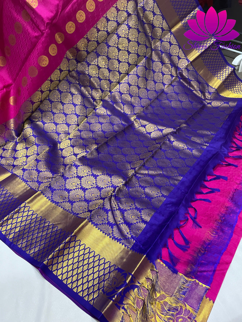 Magenta With Dark Blue Color Kanchipuram Silk Saree | Silk Mark India Certified