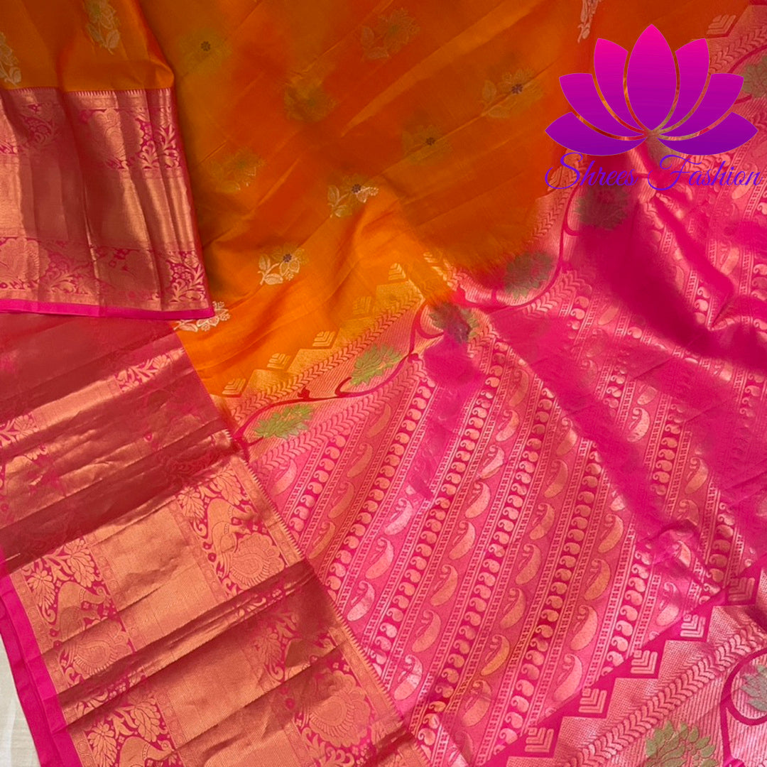 Orange pink double shade silk handloom banarasi saree – GoCoop